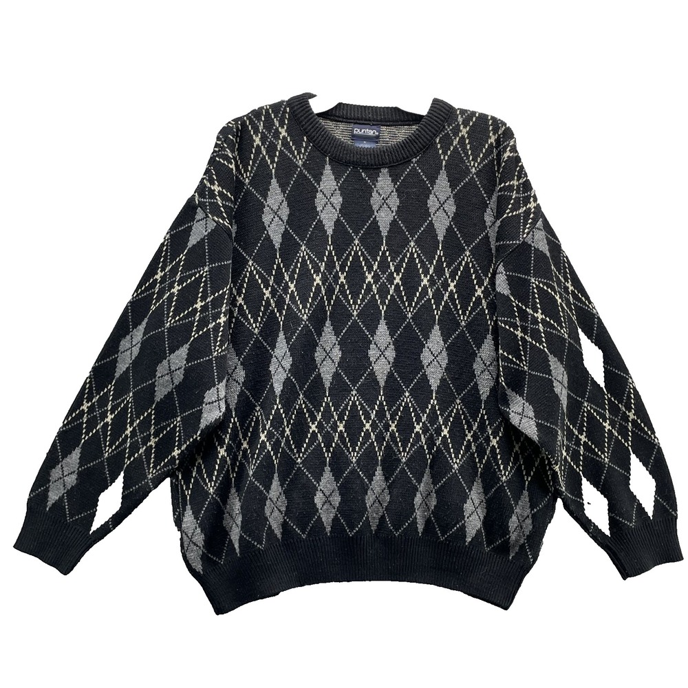 Puritan Sweater Men XL Argyle Chunky Academia Preppy Academia Retro 90's Grandpa